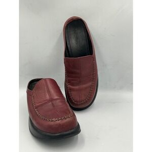 VTG Dansko Leather Madigan Mules 41 Burgundy Red Whipstitch Platform Portugal